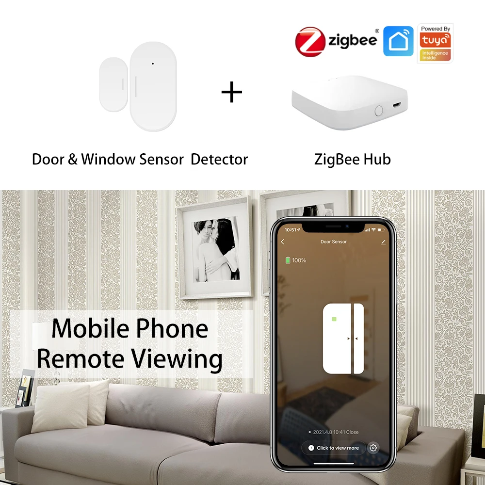 ZigBee – détecteur d\'ouverture et fermeture de porte et fenêtre, détecteur d\'ouverture et de fermeture, alarme magnétique, alerte, sans fil, Alexa,