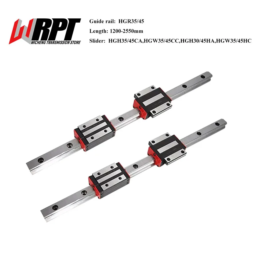 

Linear Guide Rail 2PCS HGR35 HGR45 1200-2500mm Guideways Rod+4PCS HGW35/45HC HGH35/45CA HGW35/45CC Slider Carriages For CNC