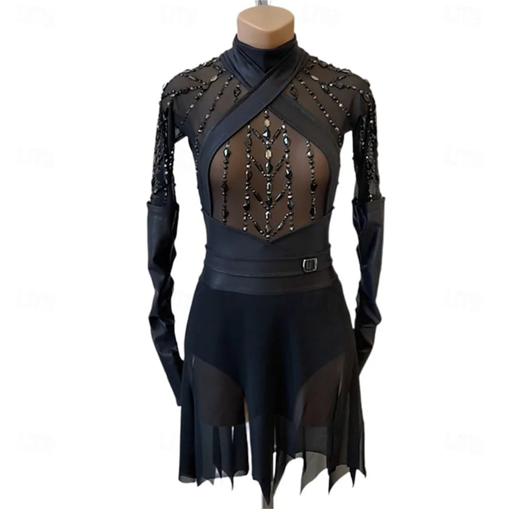 

Платье для фигурного катания, костюм для танцев на льду, женская одежда с длинными рукавами из эластичной ткани, тренировочная одежда для катания на коньках