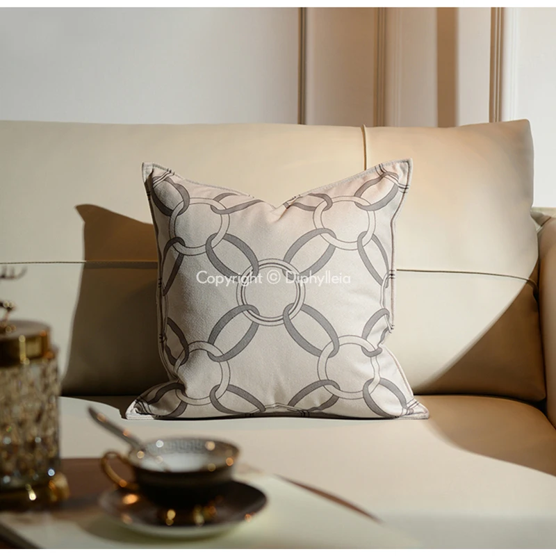 Diphylleia Modern Geometry H Style Pillow Cover Beige Luxury Winter Warm Soft Lambswool Sofa Cushion Case 45x45cm New Year Gift
