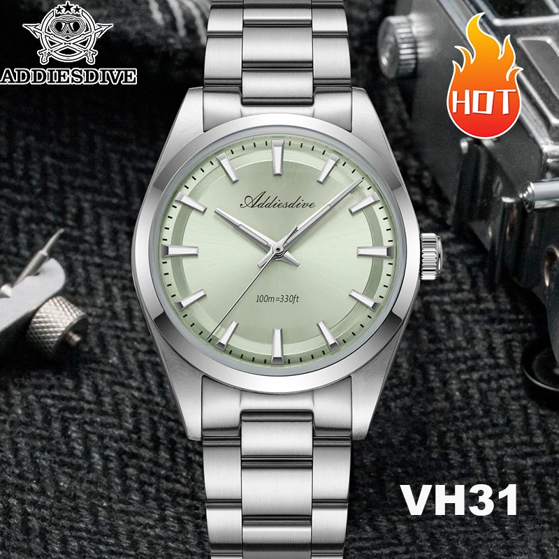 

ADDIESDIVE Hot Sale Men Watch reloj hombre 10Bar Waterproof BGW9 Super Luminous 316L Stainless Steel Quartz Watches VH31 AD2066