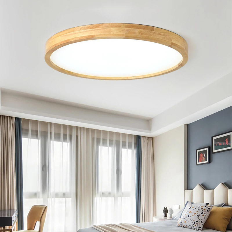 Luces LED de techo de madera ultrafinas, lámpara nórdica para sala de estar, dormitorio, accesorio de madera, pantalla acrílica moderna