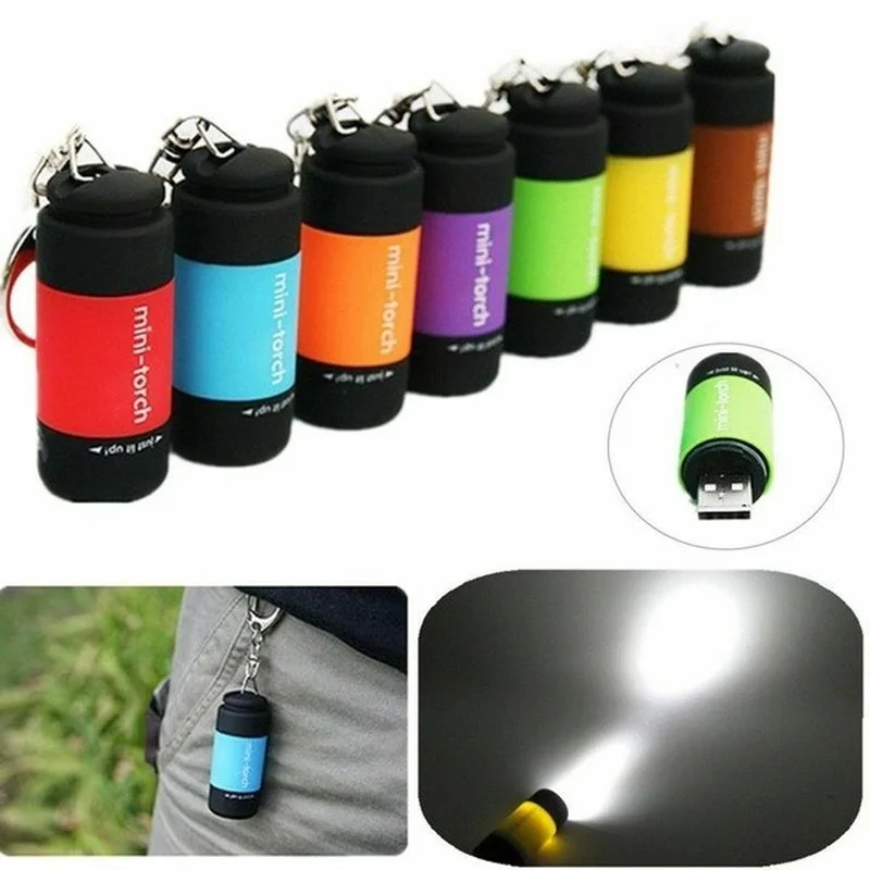 Mini Keychain Pocket Torch USB Rechargeable LED Light Flashlight Lamp Waterproof Keychain Light pocket torch keyring torch