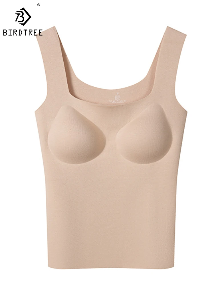 

Birdtree 100%Mulberry Silk Fleece 2PCS Camisole With Chest Pads Square Collar Skin-friendly Breathable Solid Underwear P30438QD