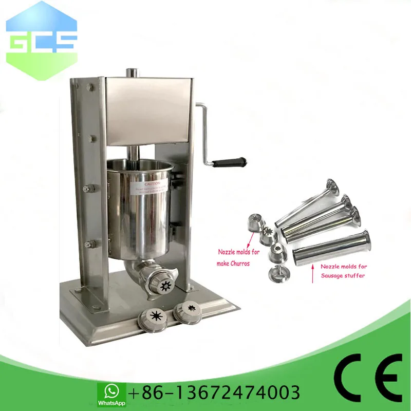 2-in-one manual stainless steel 3L Spain Churro Maker Machine with 3 size Churro nozzles +4 size enemator