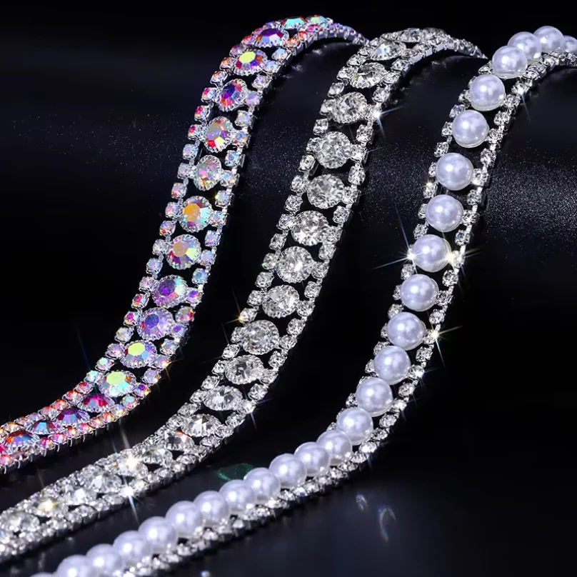 1Yard/90CM Crystal Glass Rhinestone Chain Sew on Pearl Crystal Decorative Chain For Crafts Garment shose