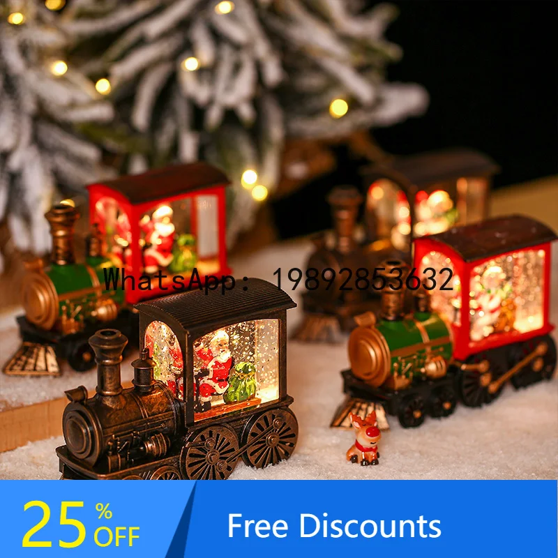 

XL Christmas Train Glowing Interior Scene Water-Filled Small Lantern Desktop Ornament Christmas Tree