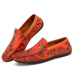 Men's Shoes Casual Shoes Luxury Brand Mens Personality Loafers Moccasins Breathable Slip on Orange Yellow Driving Shoes