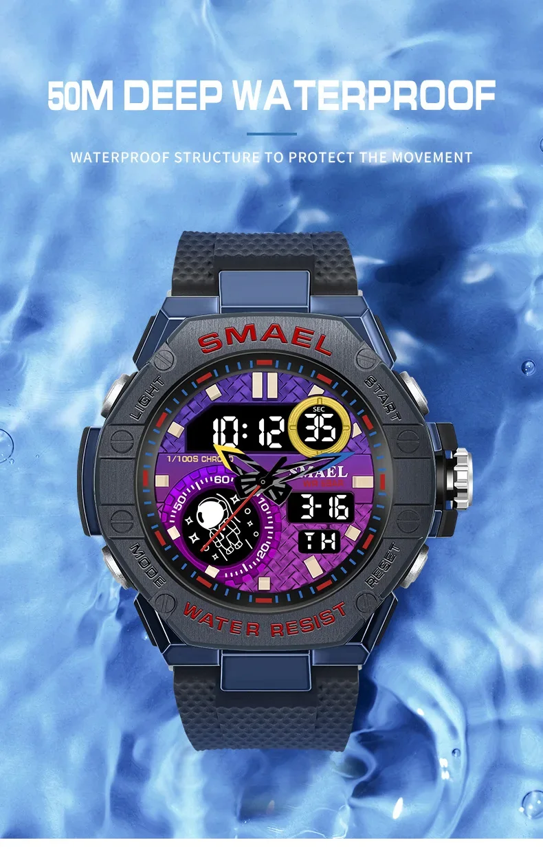 NEW SMAEL-Montre De Sport Numérique Étanche Pour Homme Montres De Marque Élégantes Électronique Analogique 50m Men's Watches