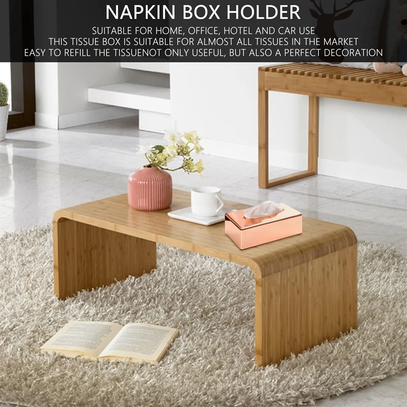 ABZV-estante de papel elegante oro rosa real coche hogar caja de pañuelos en forma de rectángulo contenedor servilleta soporte para pañuelos