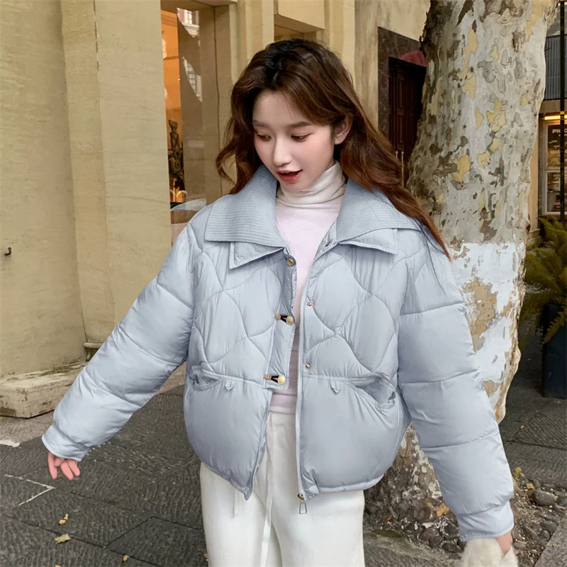 Colletto lavorato a maglia Rosa Piumino corto in cotone Cappotto invernale da donna Nuovo 2025 Giacca imbottita in cotone spesso Parka Capispalla femminile