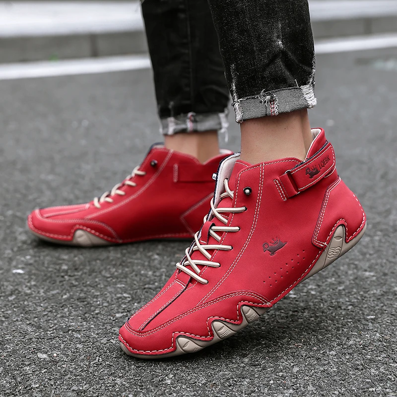 Leather Shoes For Men Casual Sneakers 2023 Waterproof Motorcycle Ankle Boots Italian Brand Men Shoes Luxury High Quality Loafers