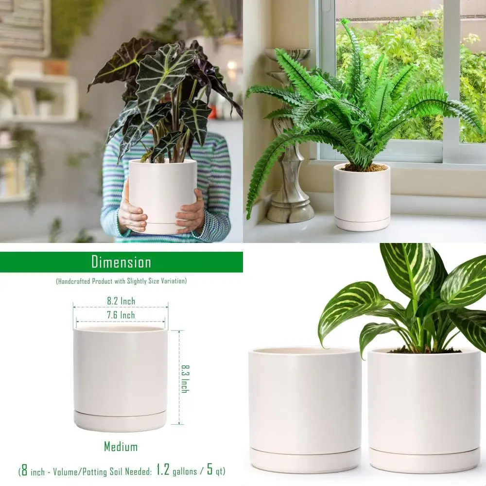 

Набор из 2 керамических горшков для растений диаметром 8,2 дюйма с дренажными отверстиями и поддонами