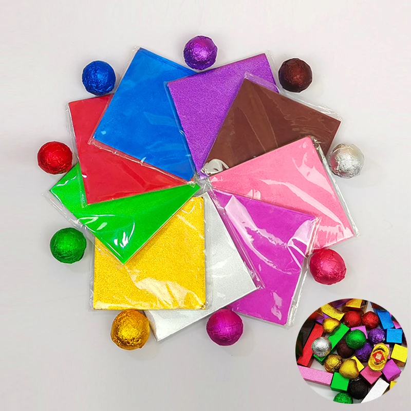 100 sztuk 20*20cm złoty różowy czerwony fioletowy niebieski zielony folia aluminiowa papier do pakowania ślubny papier czekoladowy cukierki papier do pakowania arkuszy papieru