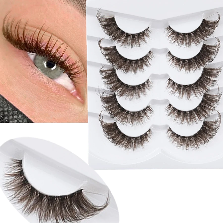 5 pares de europeu e americano diagonal voando raposa série olho cauda estendida uma peça haste fina marrom puro selvagem cílios postiços