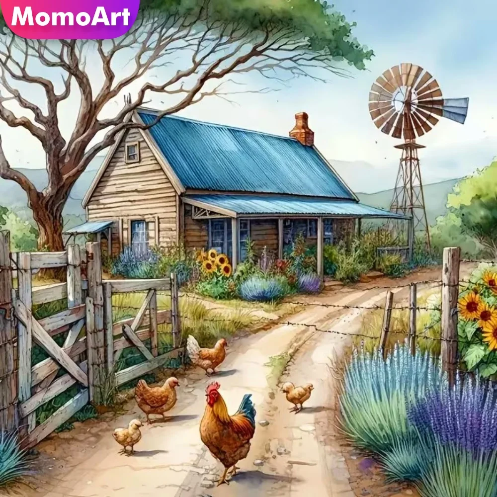 

Акриловая мозаика Momoart House: Алмазная вышивка «Пейзаж деревни» с кристаллами, набор для творчества, подарки на праздники