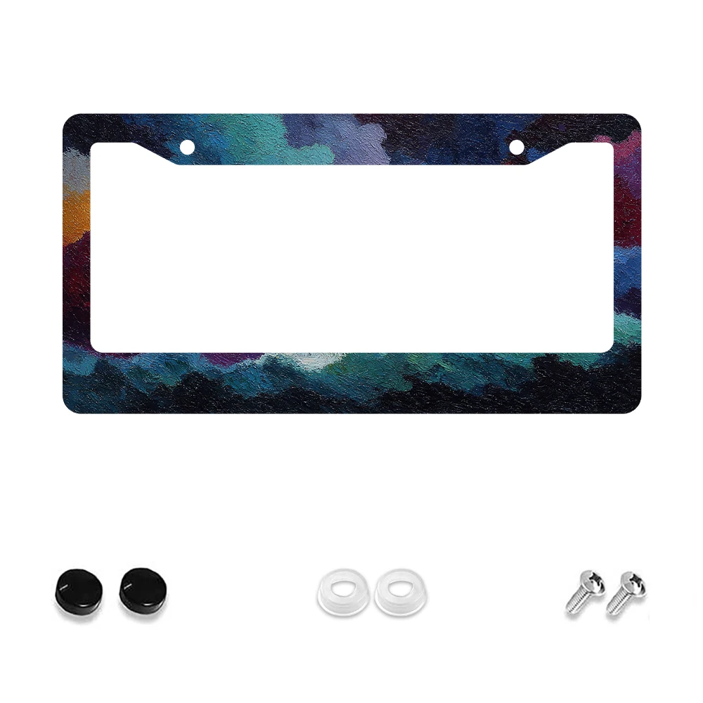 

1pc Multicolor Landscape Painting Pattern 2 Hole License Plate Frame Aluminum Material 6x12 Inches with Screw Set Retro Novelty