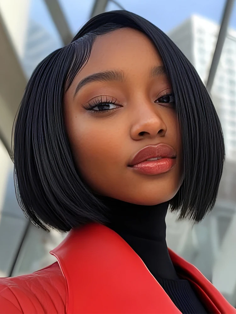 

Парик Lekker Glueless: черный короткий прямой боб с боковым пробором, 100% натуральные человеческие волосы, бразильские волосы Реми, красные парики для женщин