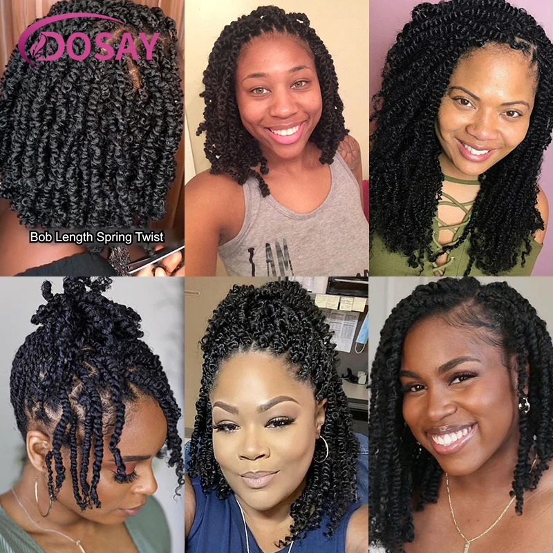 Dosay 12" Synthetic Spring Twist Braids Braided Wigs Bob Braid Wig Goddess Curly Hair Wigs Short Black For Black Women Durable