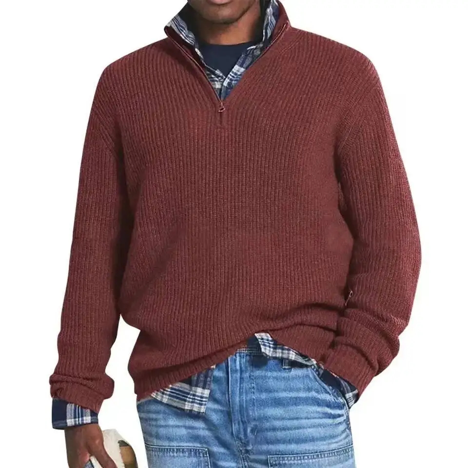 Autumn Winter Men Zipper Sweater Solid Half High Collar Sweatshirts Pullover Men's Knitted Loose Tees Shirt Oversized Tops S-5XL