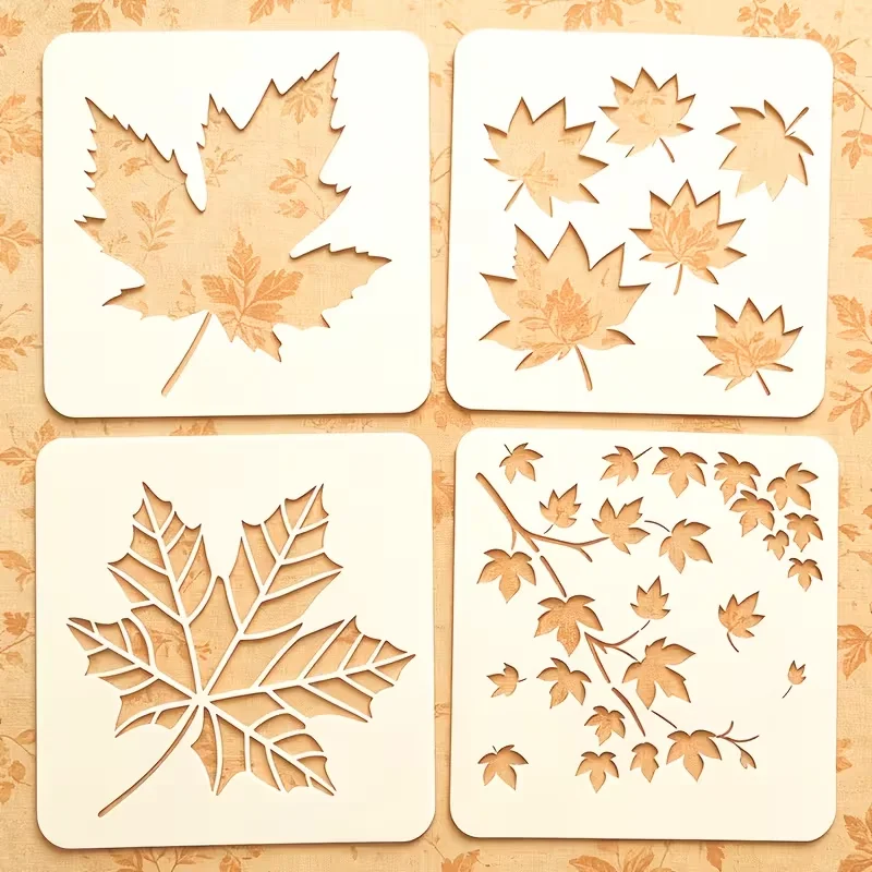 4Pcs Maple Leaf Stencils for Painting 5.9 x 5.9 Inch Reusable Fall Leaf Templates for Wood Canvas Fabric DIY Crafts Scrapbooking