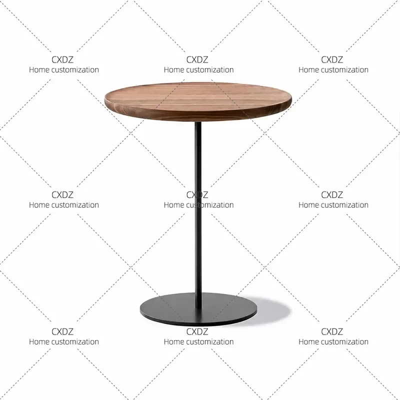 Solid Wood Edge Sofa Corner Hotel Model Room Leisure Side Table Small Coffee  Round Walnut Bedside Table