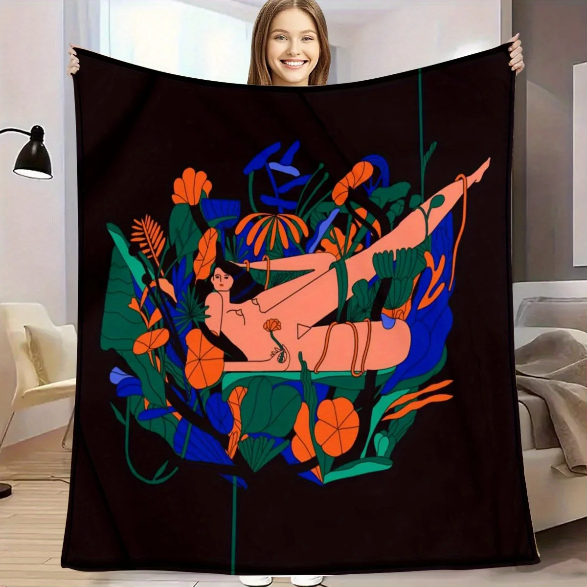 A 1pc, Featuring a 2D Illustration Style Swing Pattern, Made of Warm Flannel Blanket, Soft And Comfortable. an Ideal Gift for