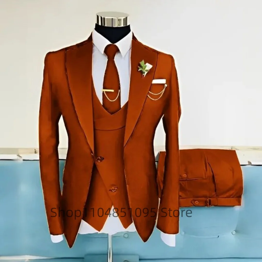 

Men's High-Quality 3-Piece Business Casual Wedding Suit One Button Blazer Vest Trousers Set Handsome Fashion Men Clothing XS-6XL