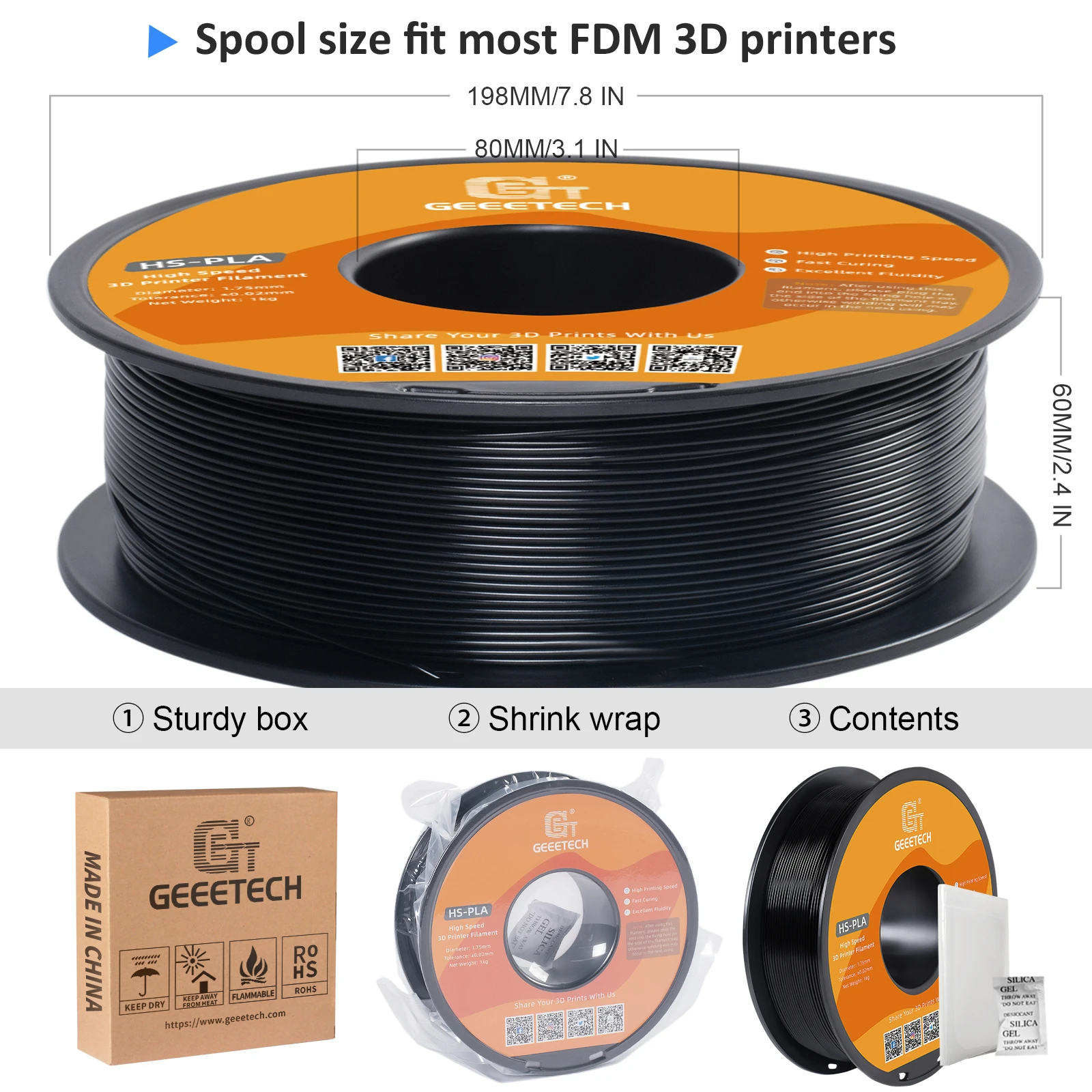 Imagem -06 - Filamento de Impressora Alta Velocidade Pla 1kg 1.75 mm Secagem Rápida Velocidade de Impressão Alta Qualidade Maior Qualidade Geeetech3d