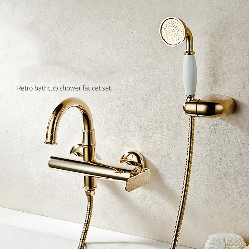 Gold Bathtub Shower Set Wall Mounted Chrome Gold Shower Faucet Brass Classical Hot and Cold Bathroom Shower Faucet Set