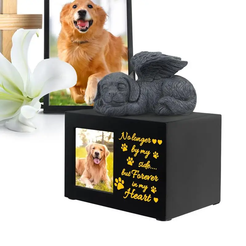 Pet Urns For Dogs Ashes Wooden Cat Ashes Urn With Dog Angel Paw Print Pattern With Photo Frame Pets Funerary Caskets For Loss