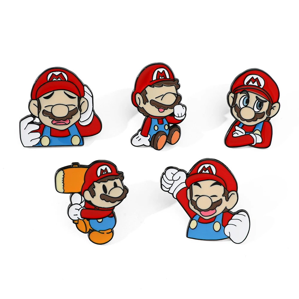 

5 Pcs Creative Game SuperMario Metal Brooch Personality Mario Enamel Lapel Backpack Clothing Oil Drip Pin Jewelry Accessories