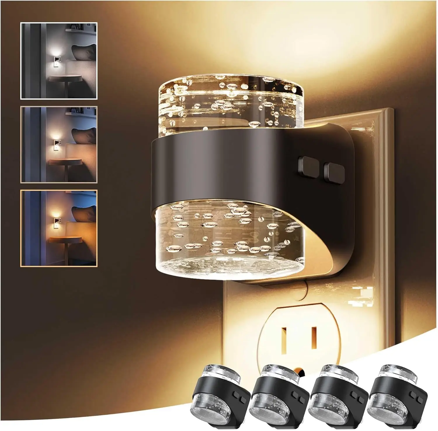 

Регулируемый светодиодный ночник, 3 цветовых температуры и регулировки яркости, автоматический датчик для комнат, ванной комнаты, прихожей, 4 шт.