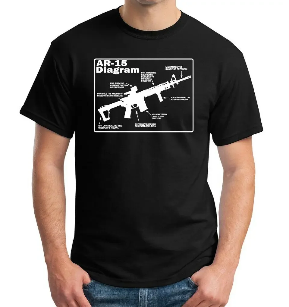 Funny AR-15 Freedom Diagram 2nd Amendment T Shirt. Short Sleeve 100% Cotton Casual T-shirts Loose Top Size S-3XL