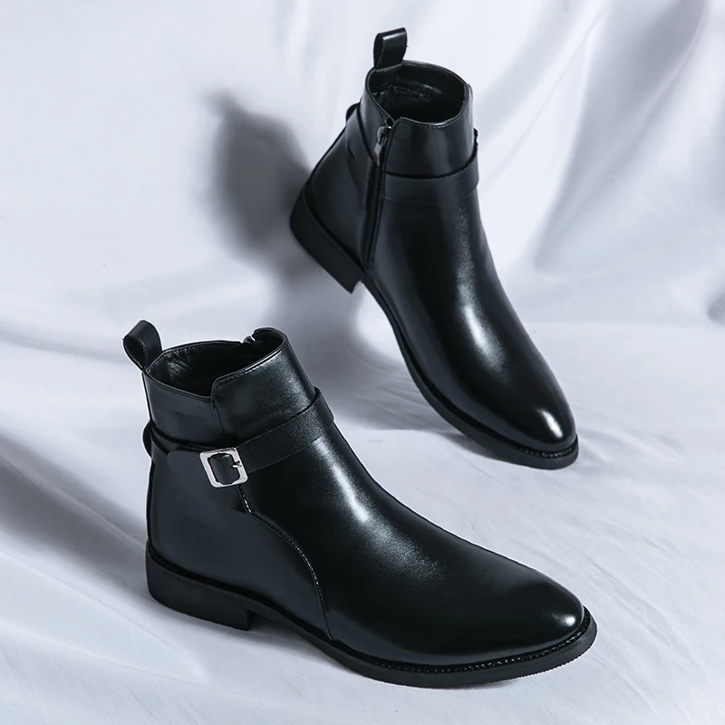 Męskie buty biznesowe casual na jesień 2025, modne klasyczne skórzane buty outdoorowe Chelsea z noskiem w szpic, brązowe, duże rozmiary do 47