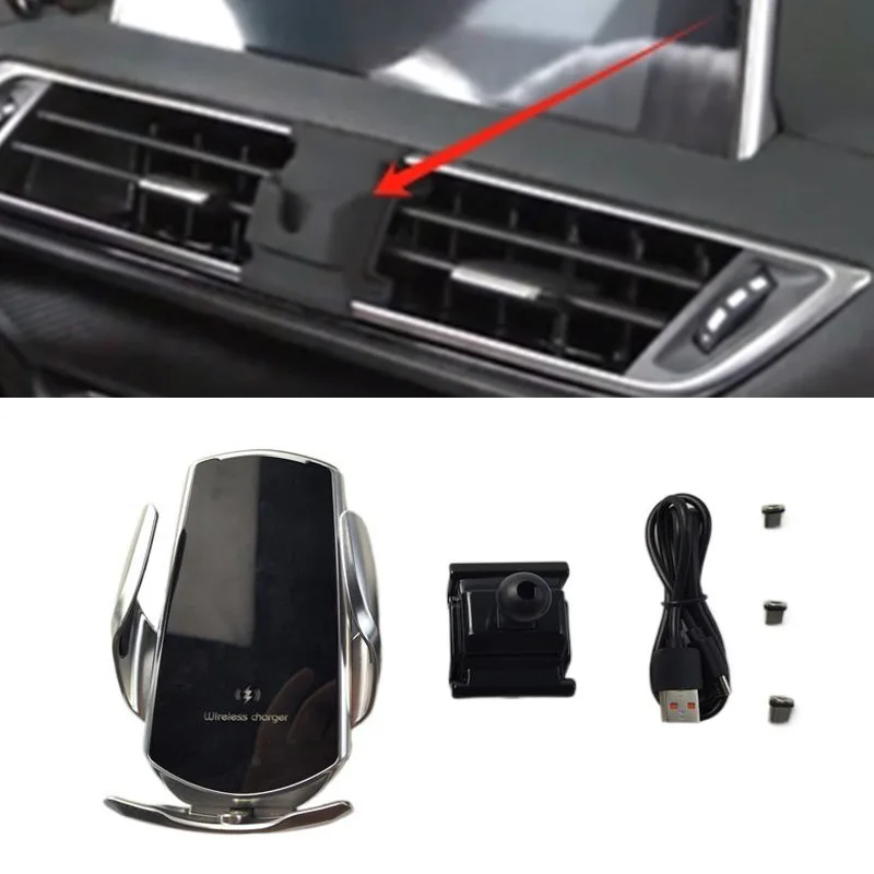15W Fast Charging Wireless Charger Car Mount Phone Holder Automatic Clamping For 2016-2022 Peugeot 4008 5008