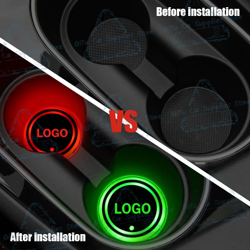 USB Rechargeable For Ford Bronco Pickup Truck Logo Emblem 7 Colorf LED Car Water Cup Mat Drink Holder Accessories