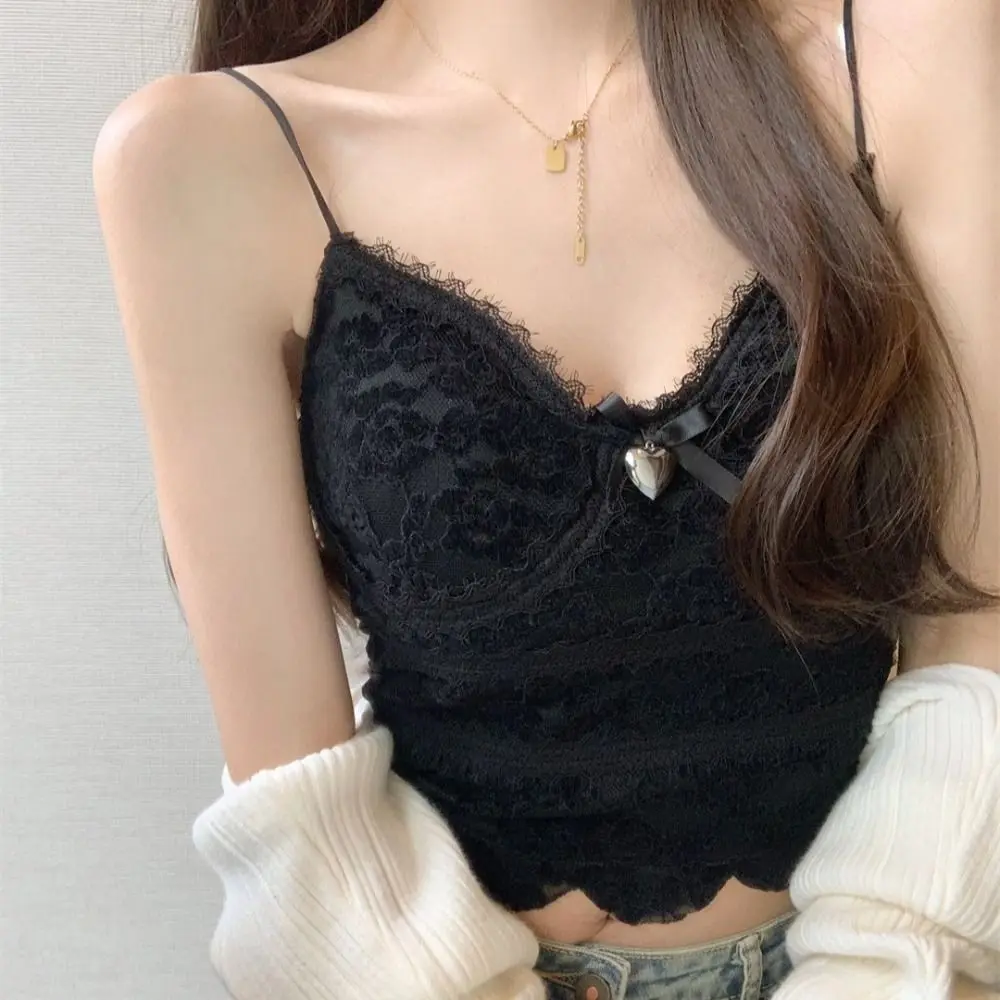 Sweet Lace Bow Crop Top Women Sexy Off Shoulder Y2k Vest Female Sleeveless V Neck Tops Casual Party Prom Camisole