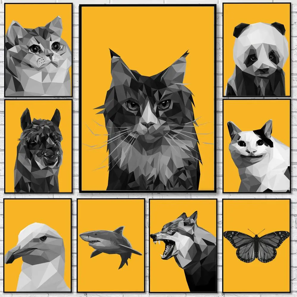 Animal in Geometric Style Emoticons Poster Sticker Self Adhesive for Playroom Bedroom Hallway Home Wall Art Decor Gift