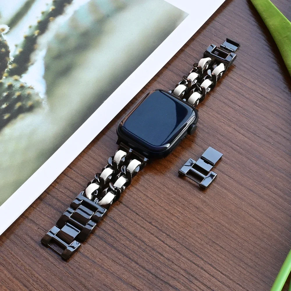 Женский ремешок из нержавеющей стали для Apple Watch Ultra2 49 мм 10 42 46 мм, ремешок для iWatch9 8 7 6 5 4 Se 44 41 38 мм женский металлический браслет