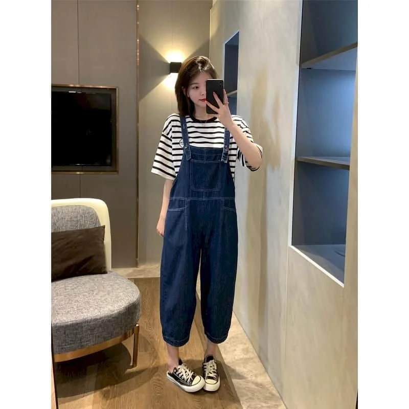 Denim Jumpsuits for Women Loose Korean Fashion Harajuku Harem Pants One Piece Outfits Women Rompers Casual Vintage Playsuits