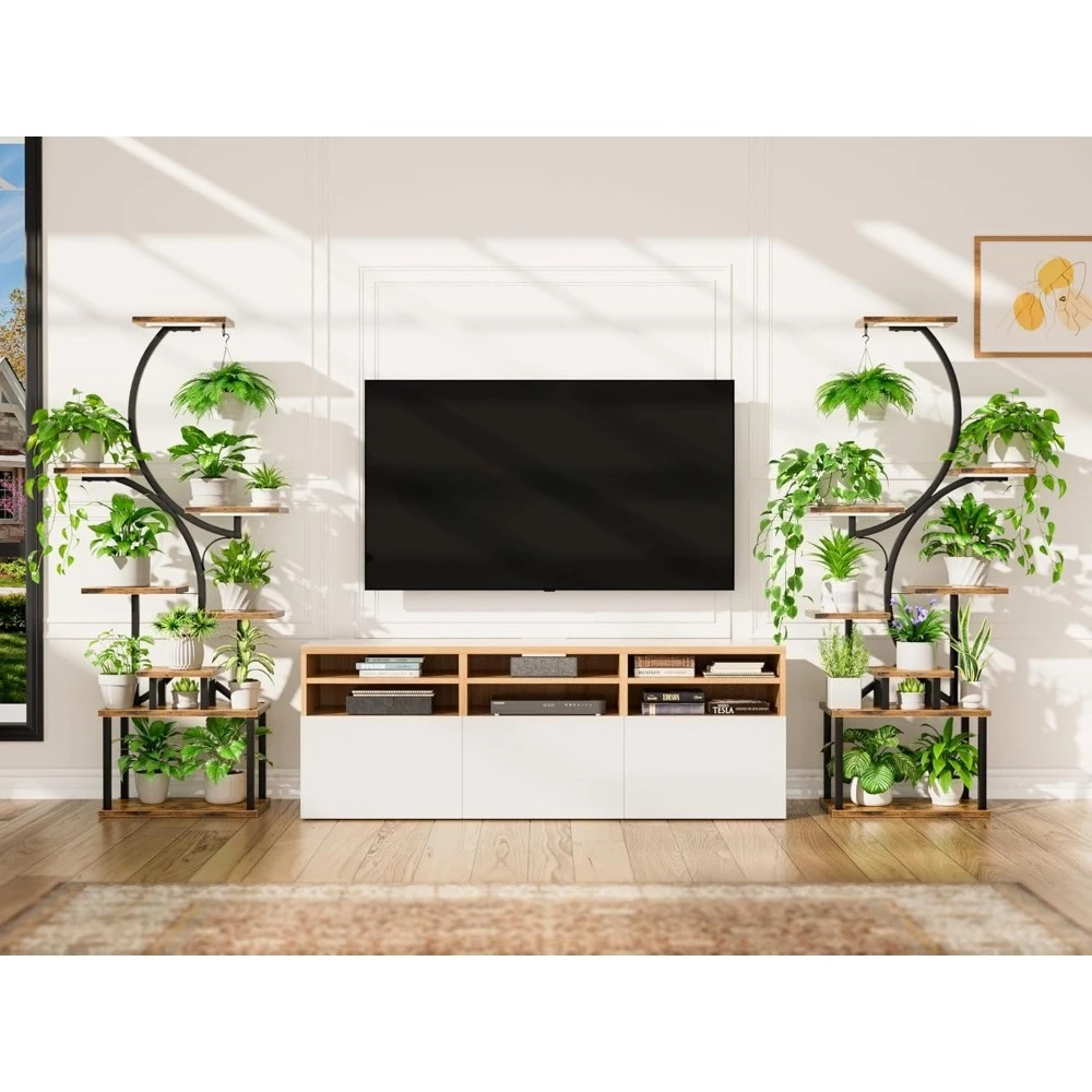 Suporte para plantas interno com luz de cultivo - Prateleira alta para plantas internas de 2 pacotes, suporte para plantas de 62", prateleiras múltiplas grandes de 8 camadas