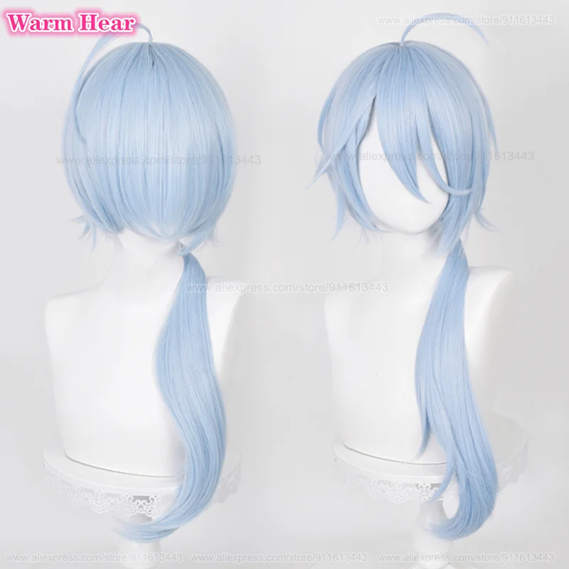 Parrucca Cosplay Edmond lunga 75cm gioco coda di cavallo blu chiaro Cosplay parrucca Anime parrucche sintetiche resistenti al calore per donna + cappuccio per parrucca gratuito