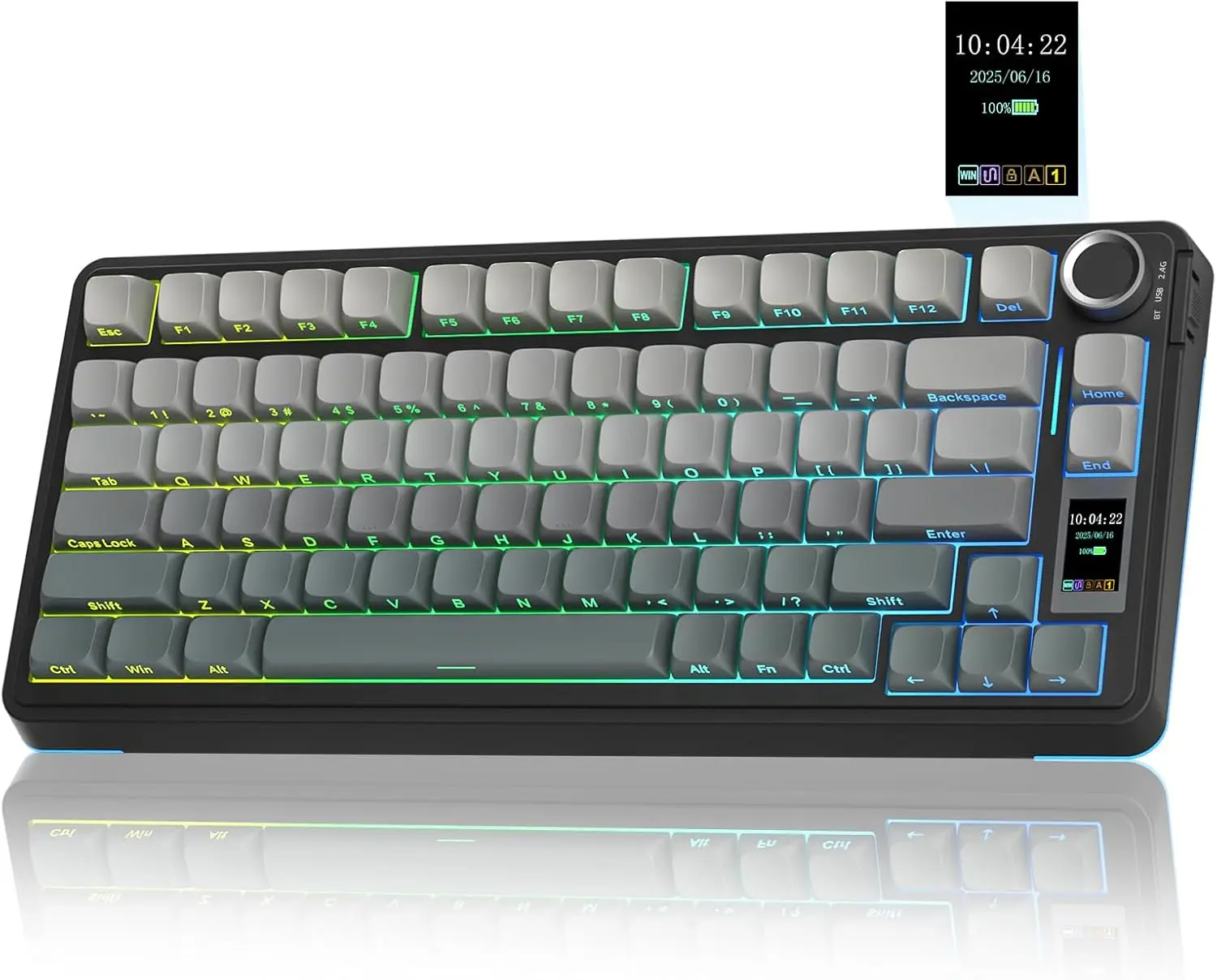 Wireless Mechanical Gaming Keyboard with Screen & Knob, Tri-Mode Hot Swappable 75%, RGB Backlit, Creamy Sound