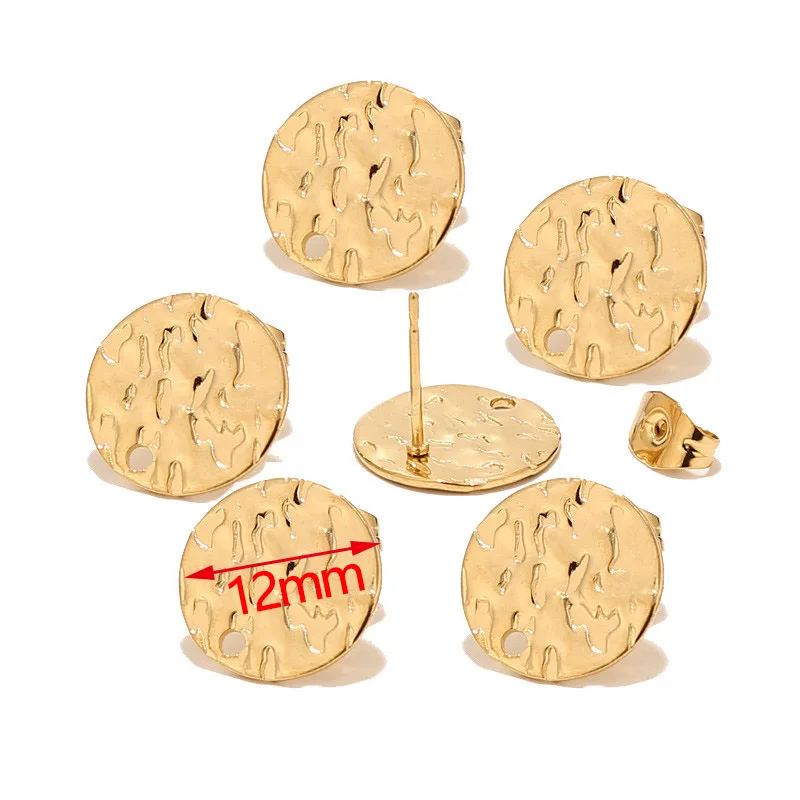 10 Stuks Roestvrij Staal Goud Zilver Ronde Schijf Oorbel Post W Loop Gehamerde Plaat Oorbellen Basis Voor Hypo-Allergene Oorbel Maken