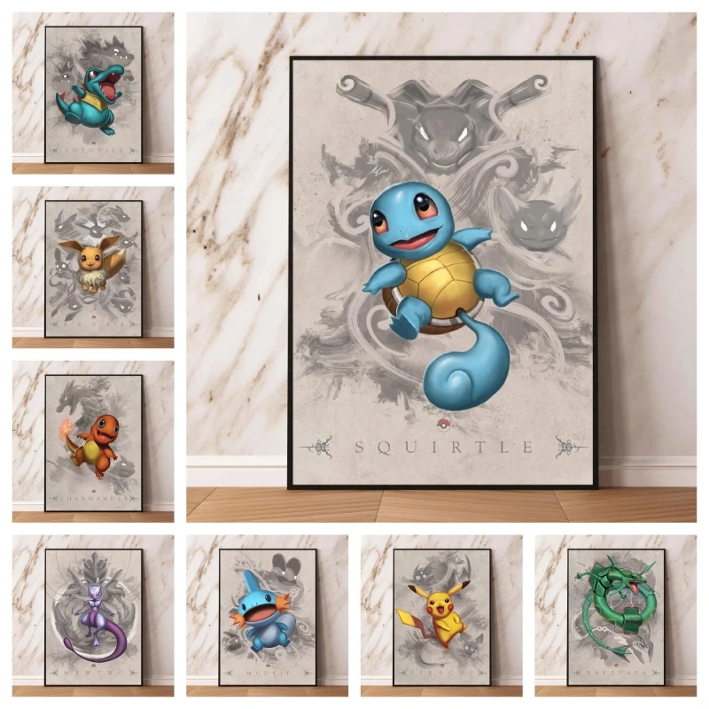 Print On Canvas Pokemon Mudkip Living Room Cartoon Character Picture Wall Stickers Birthday Gifts Poster Home High Quality Art