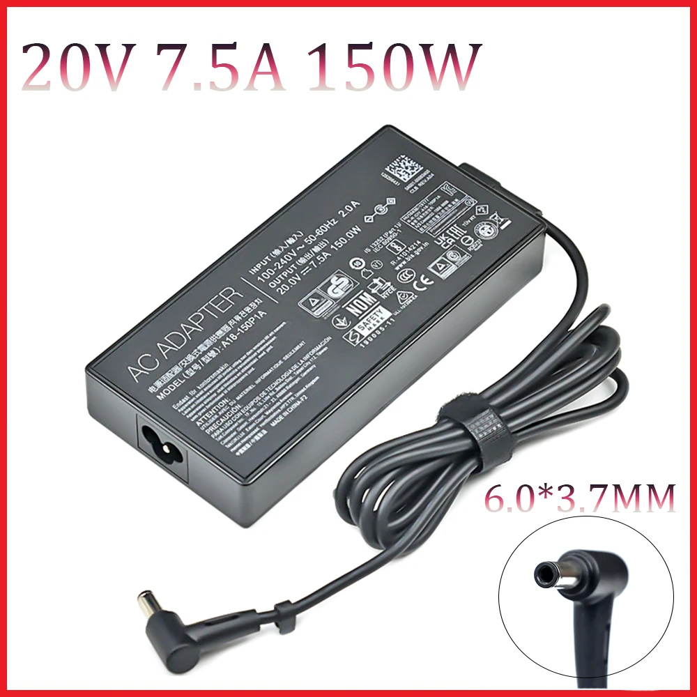 20V 7.5A 150W 6.0X3.7mm AC Laptop Power Adapter Charger For Asus TUF FX505D FX505DT FX505DU ROG Strix Scar III G531GD G531GT