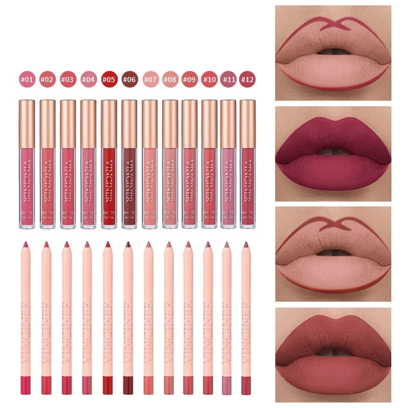 12 Colors Matte Nude Brown Lipliner Pencil Lipsticks Lip Contour Kit Waterproof Non-sticky Sexy Velvet Red Lip Gloss Makeup Tool