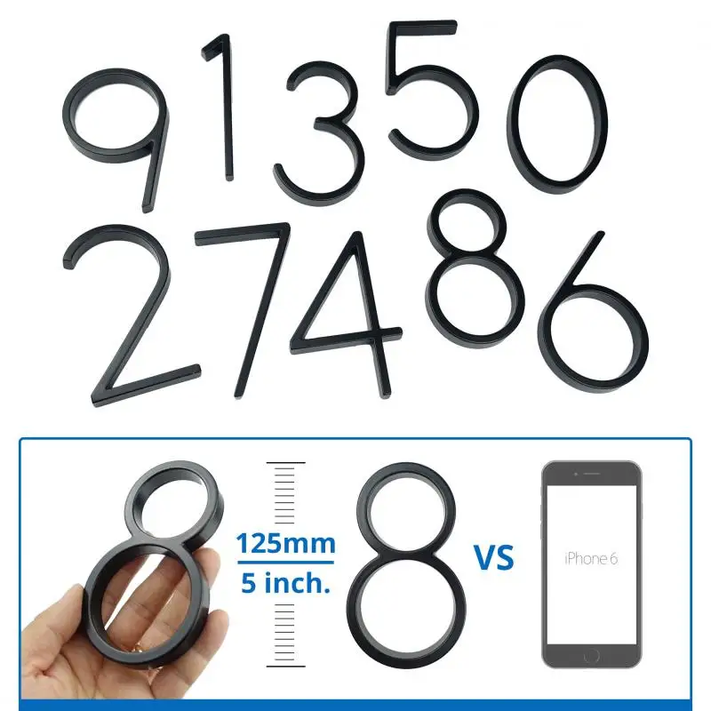 125mm House Numbers Letters Floating Metal Outdoor Address Sign Plate For Yard Door Number Doorplates Modern Mailbox Signs 0-9