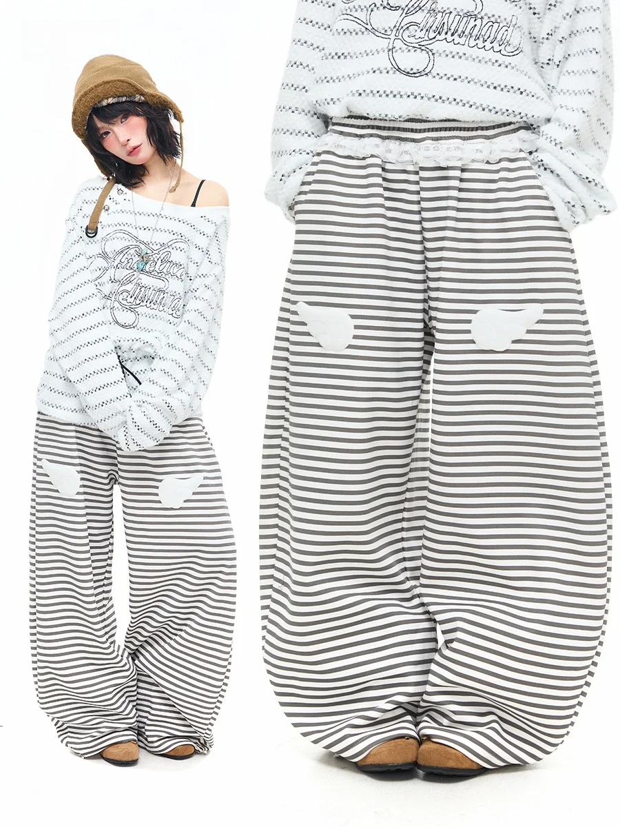 

Женские повседневные брюки Sanowers: свободные, широкие, длинные, с асимметричным дизайном, кружевными вставками и полосками, легкие